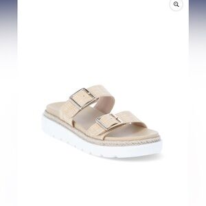 Madden NYC Flatform Two Strap Sandals Womens SZ 11 Cream Textured Slip On Casual